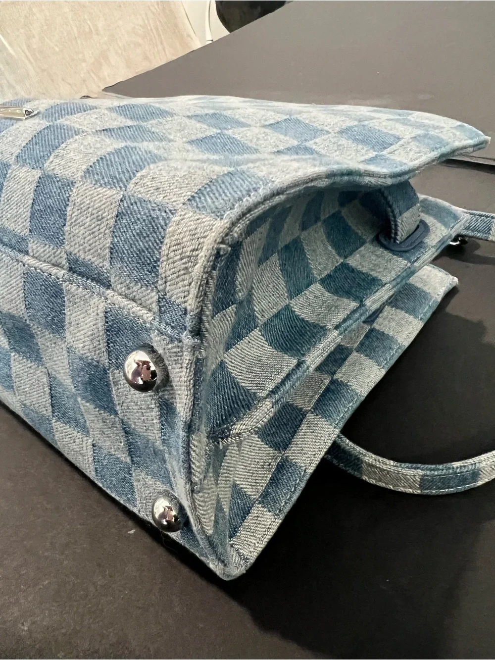 Rebecca Minkoff Light and Medium Blue Checker Denim Satchel - Picture 7 of 11
